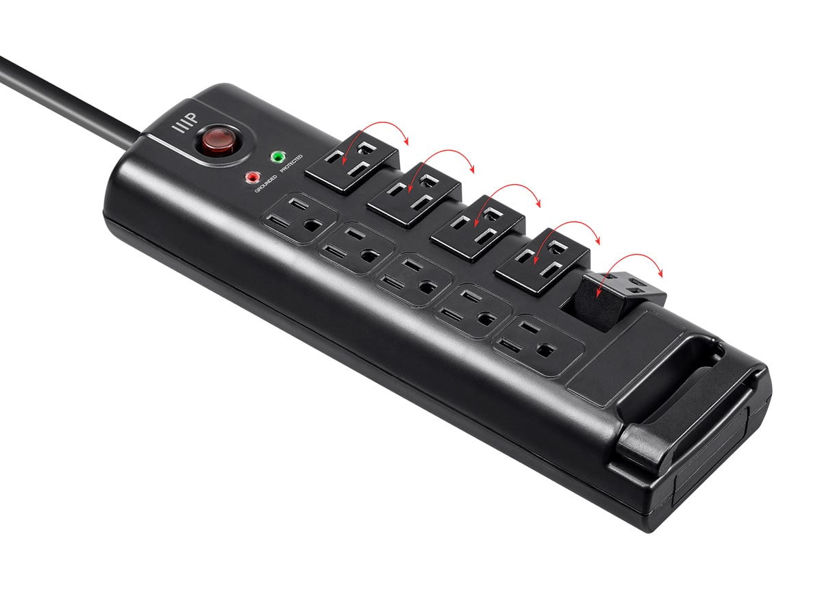 Monoprice 10 Outlet Rotating Surge Protector Power Block / Strip - 8 Feet - Black | 2880 Joules, Heavy Duty Cord