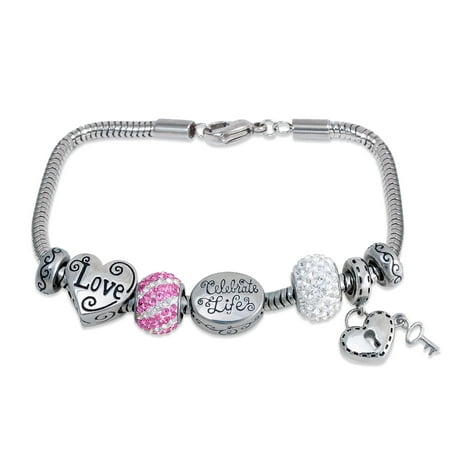 Connections from Hallmark Stainless Steel Limited Edition u0022Loveu0022 Charm Bracelet Set