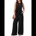 thumbnail image 3 of Conjuntos de Pantalones para Mujer, 2 Piezas, Sin Mangas, Cuello Redondo, Camisetas Sin Mangas, Conjuntos A Juego para Mujer, Cintura Elástica, Pierna Negro L, 3 of 8