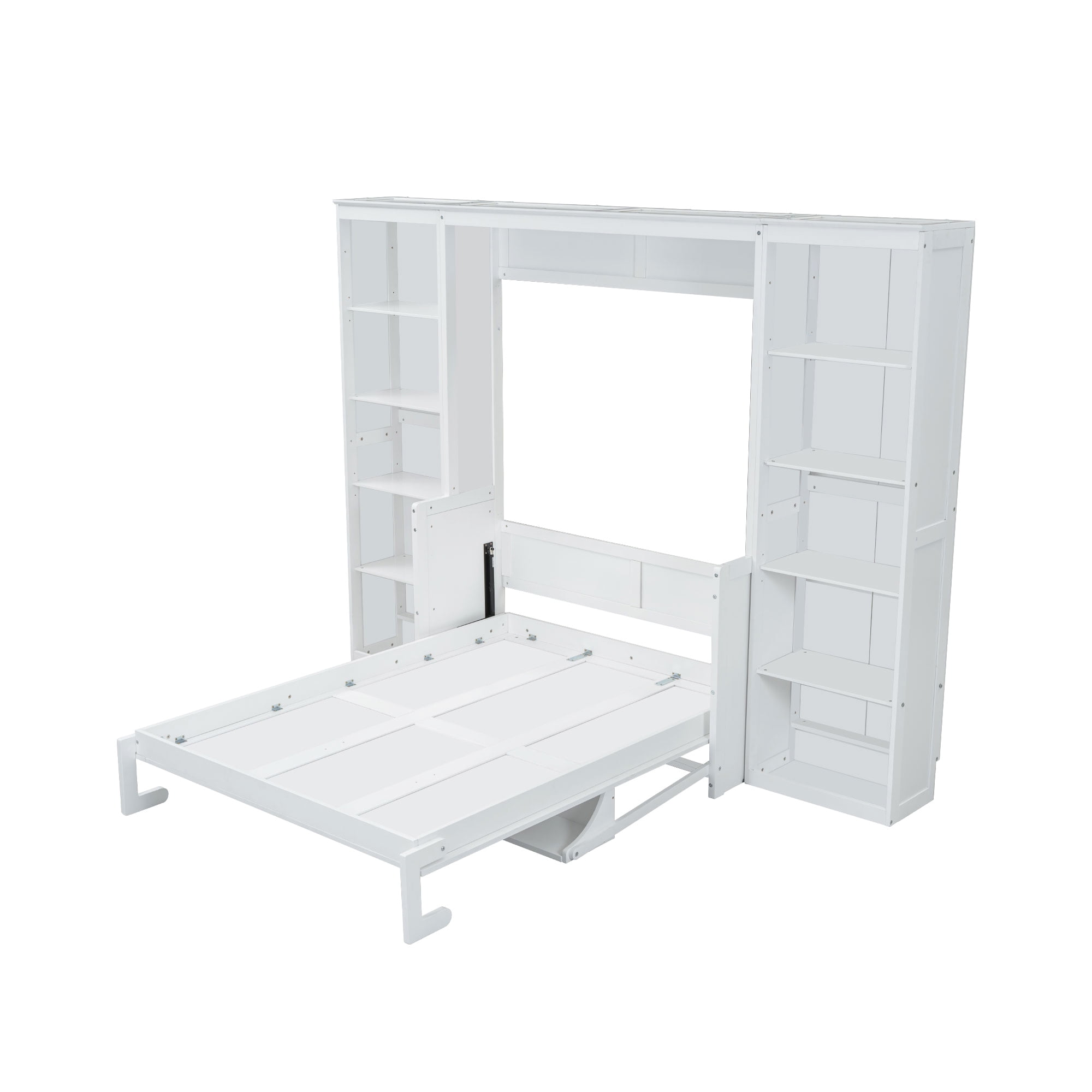 Euroco Wood Full Size Murphy Bed with Desk and Shelves, Space-Saving Wall Bed for Bedroom