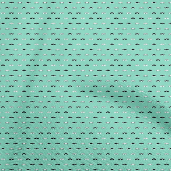 oneOone Polyester Spandex Turquoise Blue Fabric Conversational Moustache Fabric For Sewing Printed Craft Fabric By The Yard 56 Inch Wide