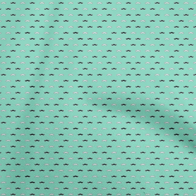 oneOone Rayon Turquoise Blue Fabric Conversational Moustache Craft Projects Decor Fabric Printed By The Yard 56 Inch Wide