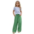 thumbnail image 5 of ZACPNCV Teen Girls Preppy Cotton Linen Pants Summer Loose Fit Elastic Waist Solid Lounge Long Trousers Green 9-10 Years, 5 of 7