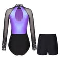 thumbnail image 2 of YONGHS Womens 2 Piece Sparkling Rhinestones Gymnastics Unitard Biketard Leotard with Shorts Set Light Purple L, 2 of 6