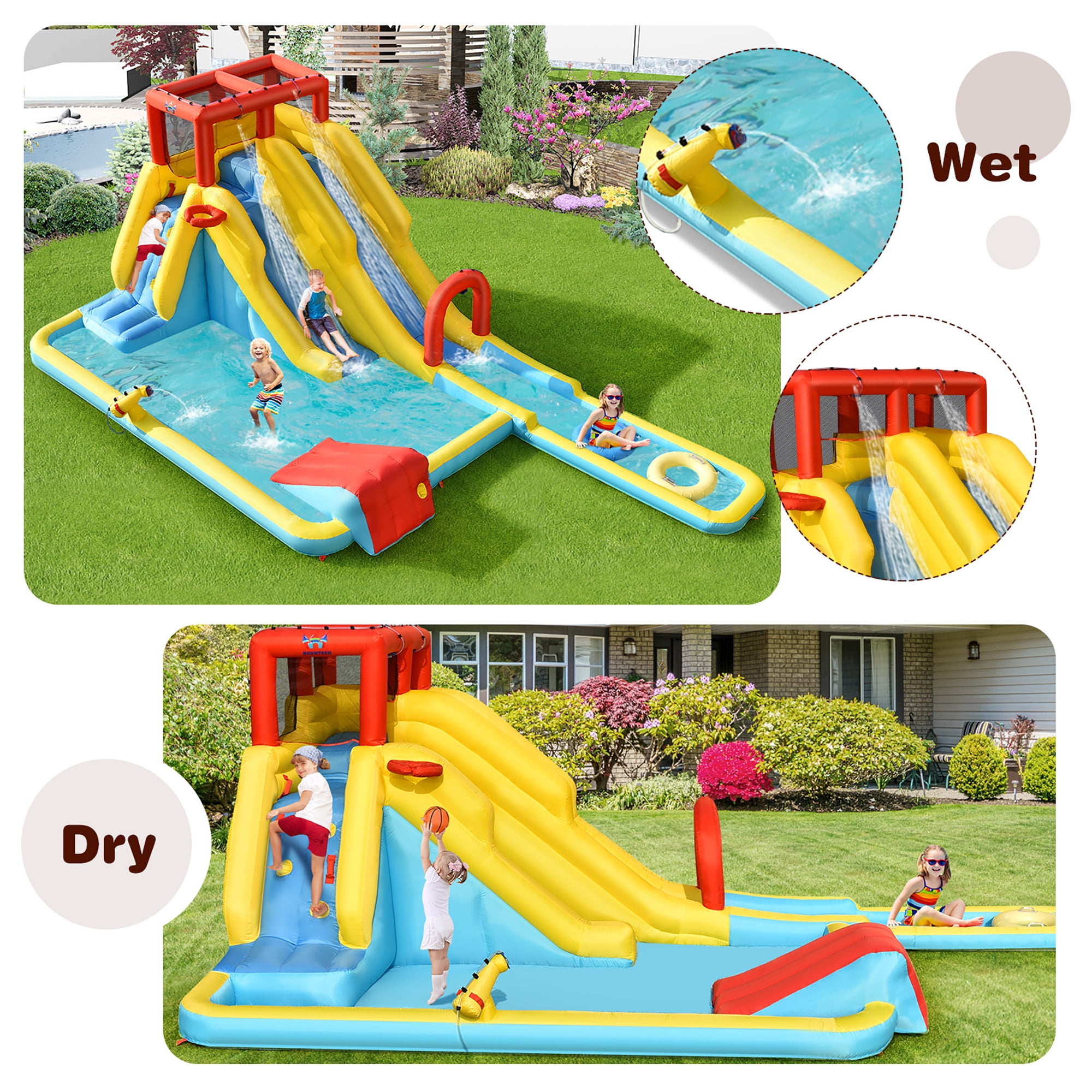 Costway 7 in 1 Inflatable Dual Slide Water Park Climbing Bouncer W/ 950W Blower
