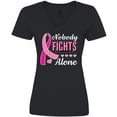 thumbnail image 3 of Inktastic Breast Cancer Awareness Nobody Fights Alone Pink Ribbon Women's V-Neck T-Shirt, 3 of 5