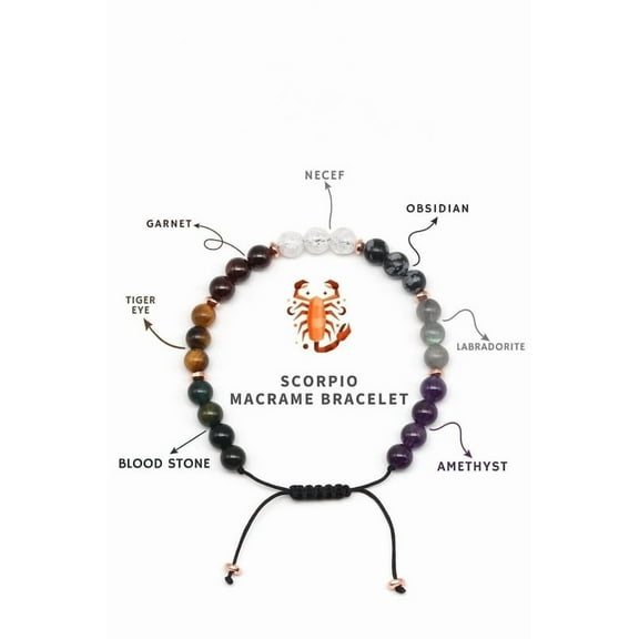 Scorpio Gemstone Bracelet, Zodiac Sign Gemstone Bracelet, Garnet, Amethyst, Obsidian & Healing Stones, November Birthday Gift Growth Jewelry 6mm 7inches