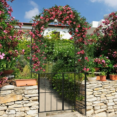Garden Arch Arbor Trellis with Gate 7.5 ft Patio Archway Pergola for Wedding
