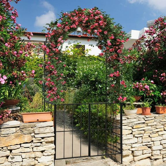 Garden Arch Arbor Trellis with Gate 7.5 ft Patio Archway Pergola for Wedding