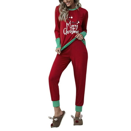 

Enjiwell Women s Plus Size Christmas 2Pcs Homewear Set Letter Print O Neck Long Sleeve Pullover and Pants Pajamas Set