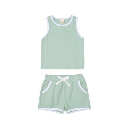 

Baby s Casual Vest and Shorts Suit Color-Block Tops and Elastic Short Pants
