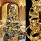 thumbnail image 3 of Cadena de luces navideñas con cintas, adornos navideños, accesorios para árboles de Navidad, colgante decorativo, cinta dorada de doble capa, 3 of 6