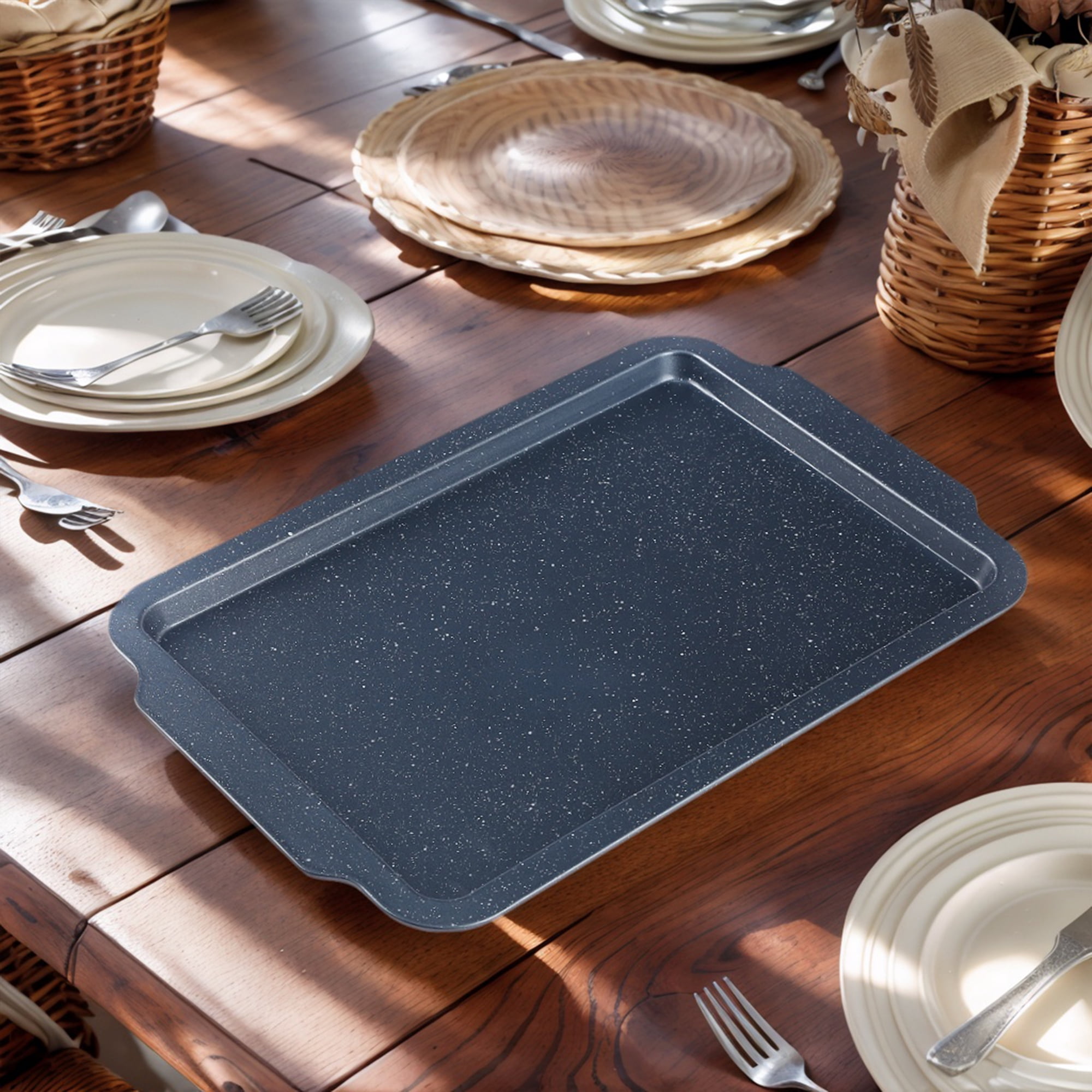 REGALWOVEN Baking Sheet Pan Set of 3, Solid Cookie Sheets for Oven Cooking, Nonstick Cake Pan, Large Thick Sheet Pans Black 15.7*10.8*0.7in