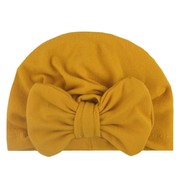 Splozh Baby Hats for Girls Turban Toddler Baby Boys Girls Cap Beanie Solid Cotton Bowknot Stretchy Turban Hat Yellow,One Size