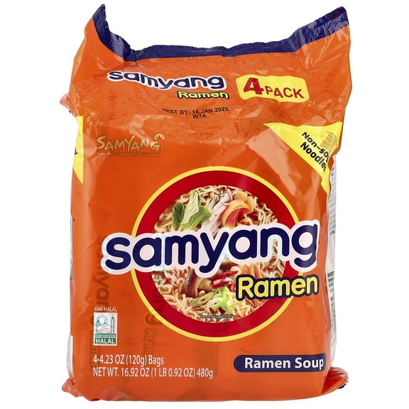 Samyang Ramen Soup, 4 Packs, 4.23 oz (120 g) Each