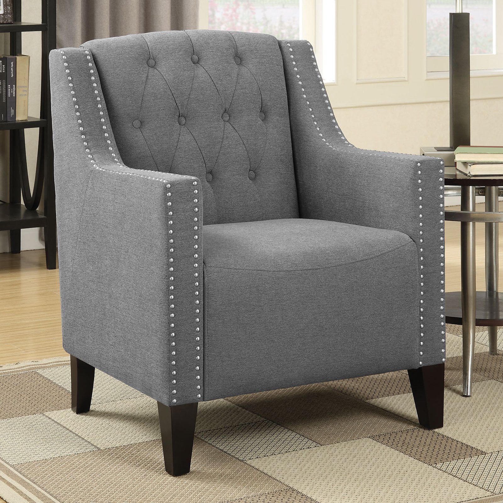 Coaster Upholstered Tufted Accent Chair in Smoke Gray and Black