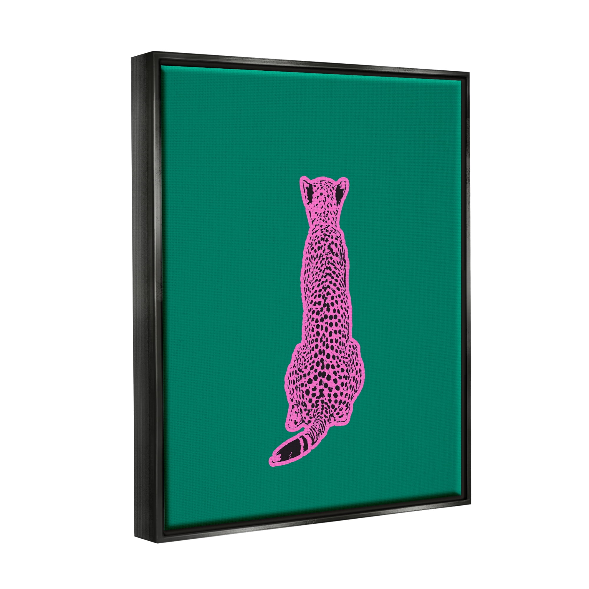 Stupell Industries Pink Cheetah on Green Animals & Insects Painting Black Floater Framed Canvas Art Print Wall Art, 25 x 31