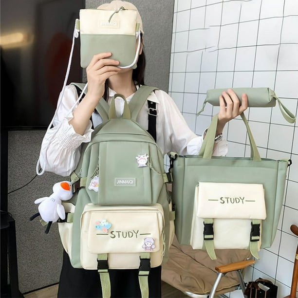 4x/set Teens Canvas Tote ptop Wide Travel Casual Computer Bolsa de pañales Estuche para lápices capacidad Verde Macarena mochilas escolares