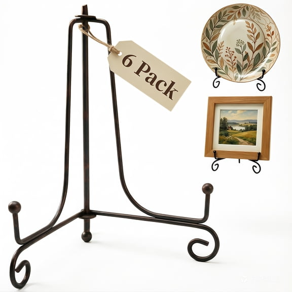 6 Pack Iron Plate Stands for Display, 6 Inch Plate Holder Display Stand,Foldable Picture Frame Holder Stand, Black Easel Stands for Photo, Decorative Plate and Tabletop Arts