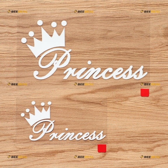 Princess Girl Crown Decal Vinyl Sticker - 2 Pack White, 4 Inches, 6 Inches - No Background for Car Boat Laptop Cup