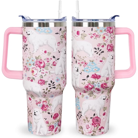 Great Pyrenee Gifts for Women Cute Dog Tumbler Coffee Cup for Women Great Pyrenee Travel Mug 40 Oz Stainless Steel Insulated Water Bottle With Lid and Straw