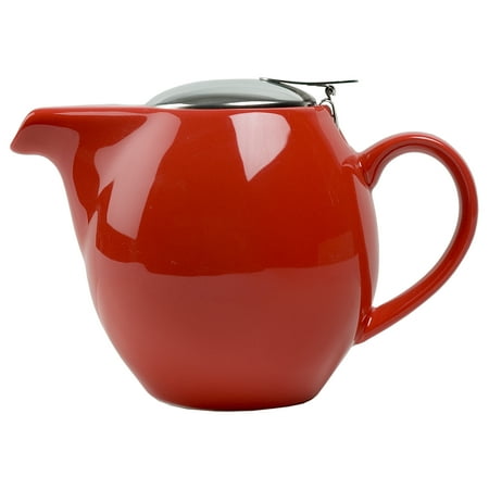 Design 24 Ounce Teapot - OmniWare Teaz Red Stoneware 24 Ounce Teapot with Stainless Steel Infuser