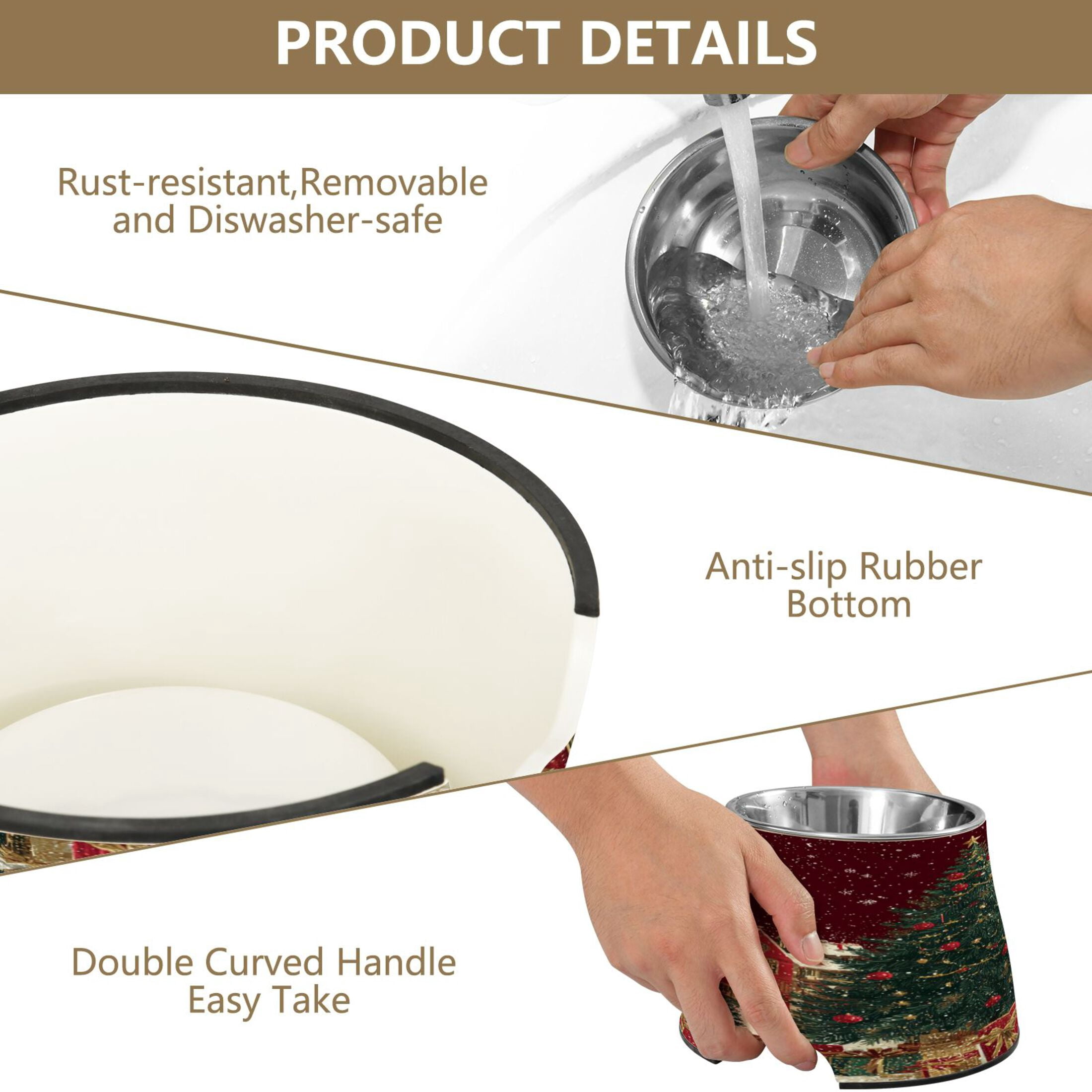 Raised Pet Bowl with Removable Stainless Steel Insert Anti-Slip No-Tip Dog Bowl for Small to Medium Pets Large Christmas Tree