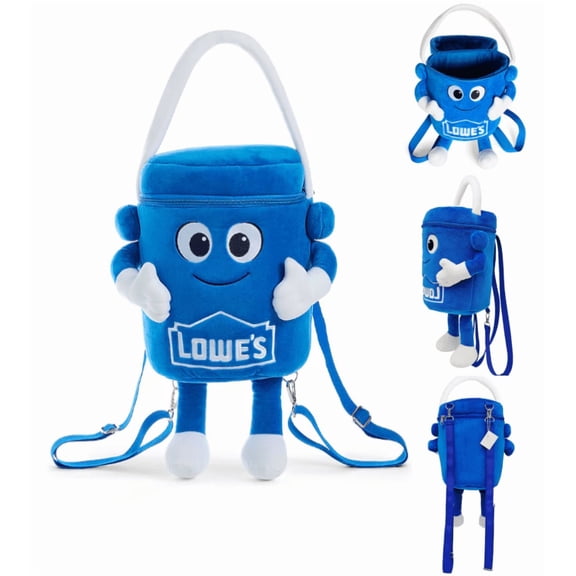 Lowes Big Blue Plush Backpack, Adjustable Strap Cartoon Plush Bag, Cute Character‑Style Storage Backpack for Daily Outdoor Travel