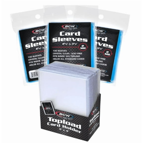 BCW 25 Toploaders with 300 Sleeves - Sleeves and Toploaders Combo for Trading Cards