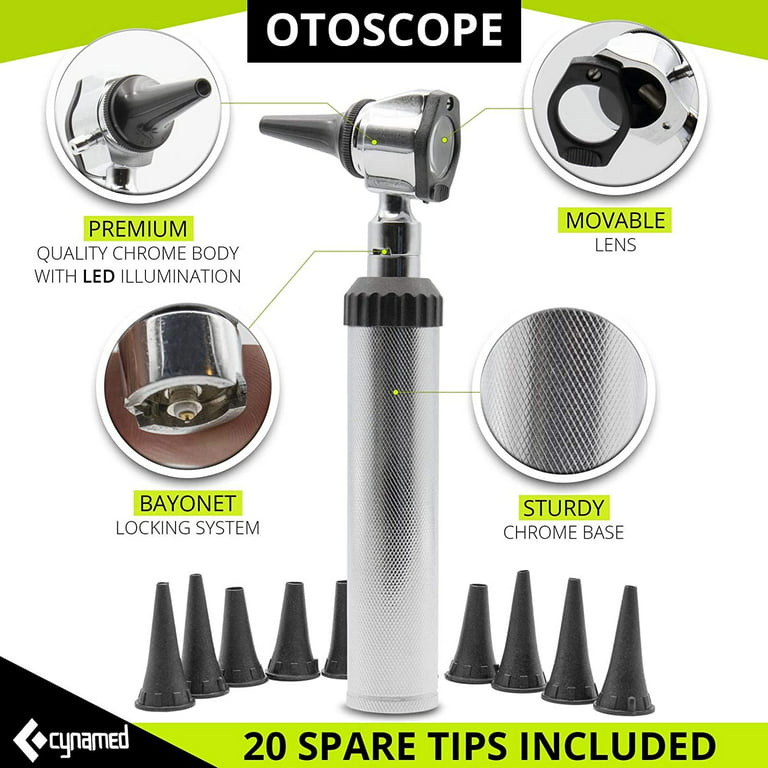 Cynamed 2-in-1 Ear Scope Set - Multi-Function Otoscope for Ear, Nose & Eye  Examination- Professional Kit for Home and Medical Students - Sight Chart