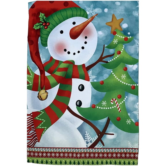 Snowman Christmas Tree Garden Flag - 12" x 18", Green, Double Sided, Winter Garden Decor, Christmas Decoration, Boxing Day, Home Decor, Classroom, Daycare, Christmas Tree Lot, Fundraiser, Xmas