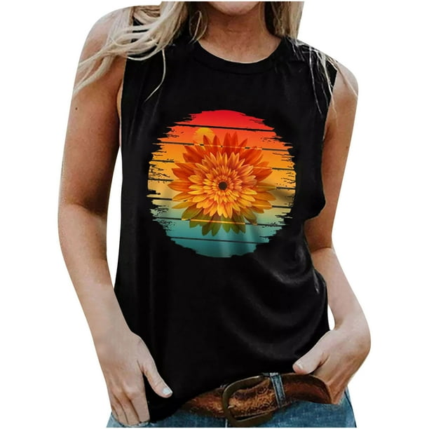 Camiseta holgada sin mangas con cuello redondo y estampado informal de verano para mujer Pompotops lopia992844