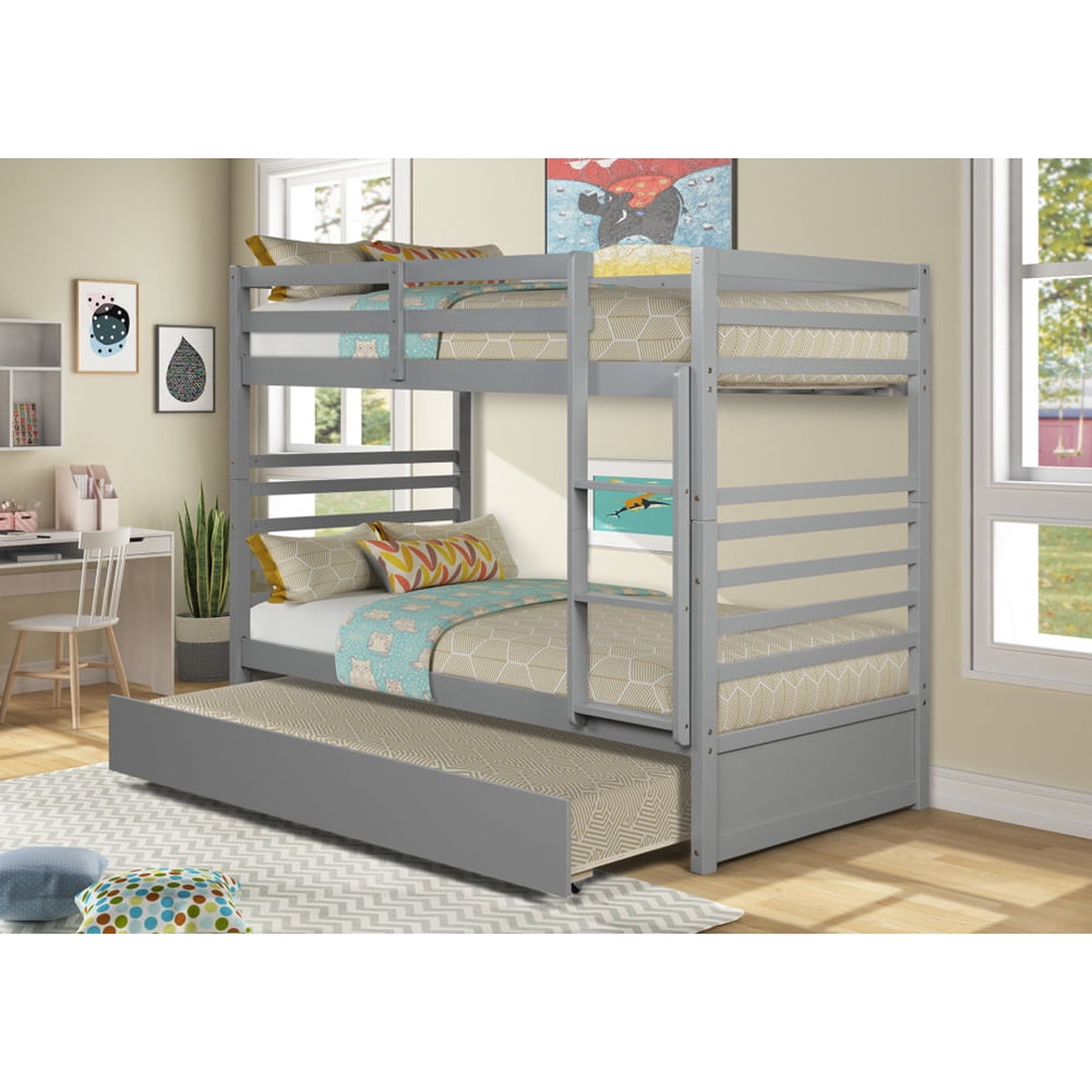 Kepooman Home Detachable Twin Bunk Bed with Trundle, Ladder and Safety Rail for Children, Easy to Use, Grey Kepooman Home Detachable Twin Bunk Bed with Trundle, Ladder and Safety Rail for Children, Easy to Use, Grey
