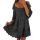 thumbnail image 4 of Vestido largo de encaje con hombros descubiertos para mujer: falda escalonada, mangas con volantes, elegante para bodas y fiestas, 4 of 8