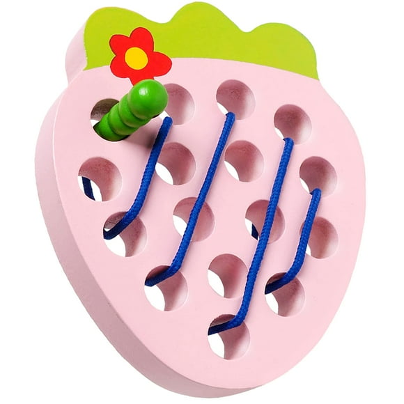 Wooden Lacing Toys for Toddlers Baby Toys Strawberry Threading Toys Learning Fine Motor Skills Montessori Sensory Educational Toys Wooden Block Puzzle Travel Toys for 1 2 3 Years Old Baby Boys Girls