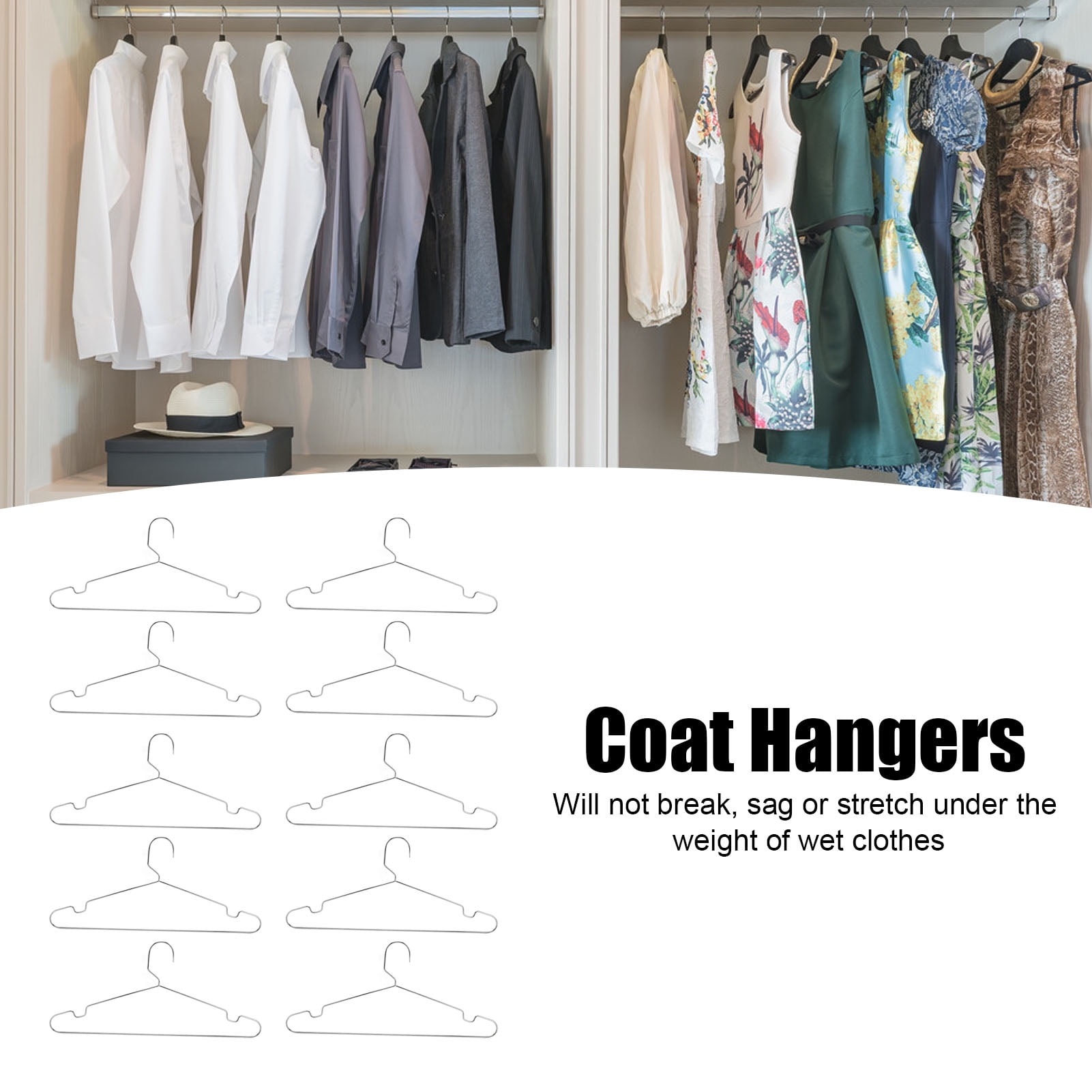 Riousery 10-Pack Stainless Steel Clothes Hangers, Heavy Duty Non-Slip Drying Hangers with Shoulder Grooves - 40cm Garment Hangers