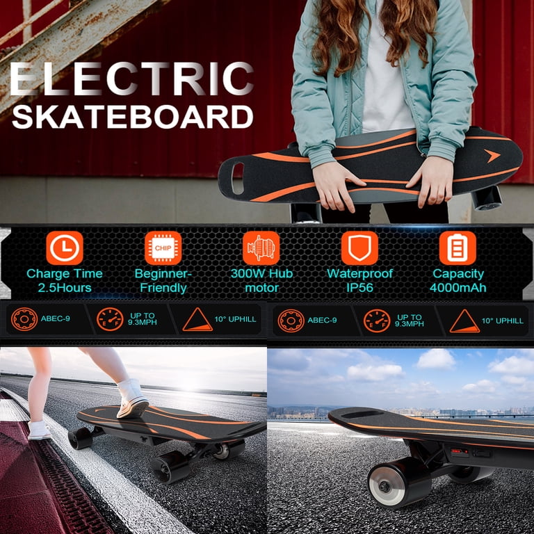 ZPL 300W Electric Skateboard with Remote, 10MPH 4000mAh 4-Speed