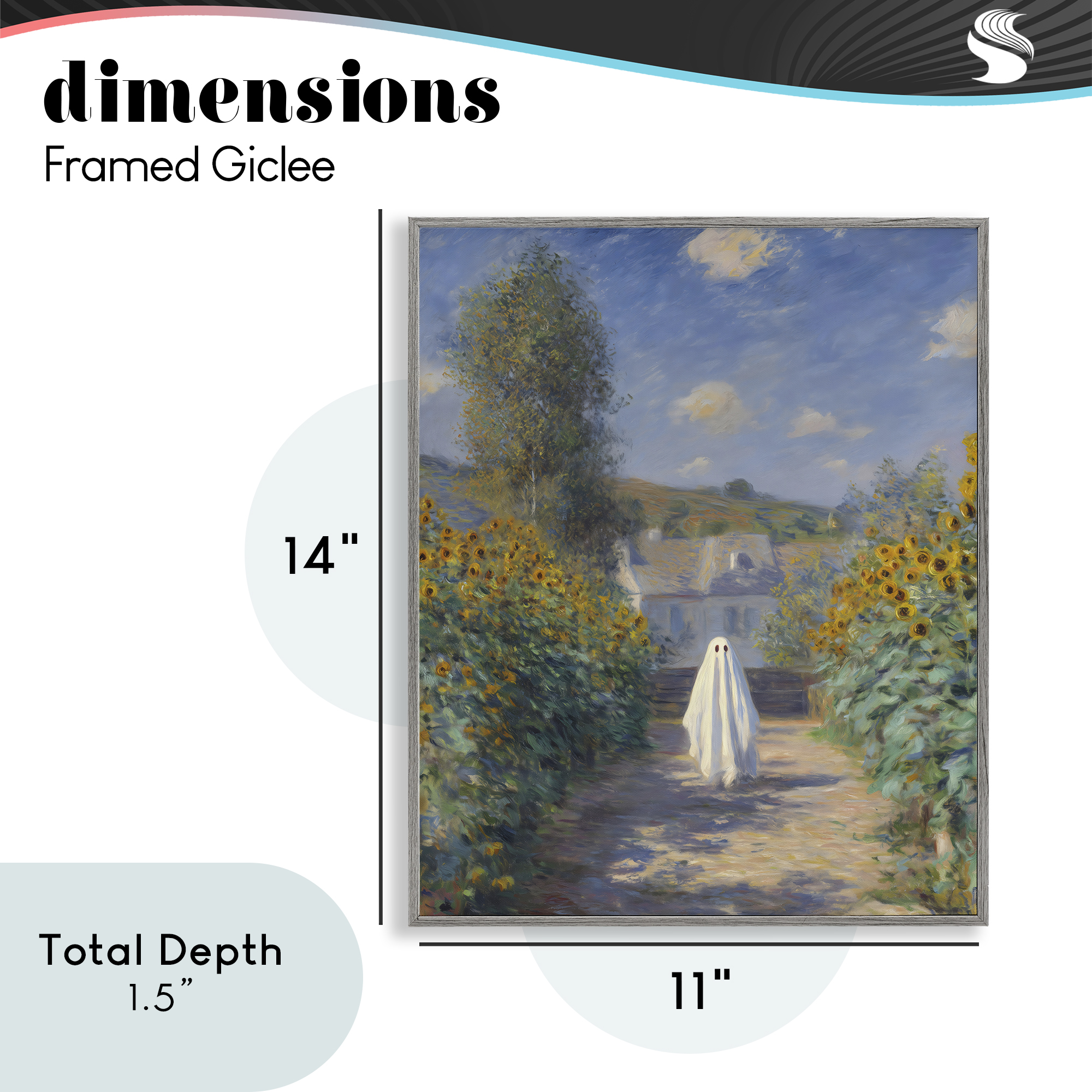 Monet Style Sunflower Ghost Gray Framed Giclee Art, design by Arlington Prints