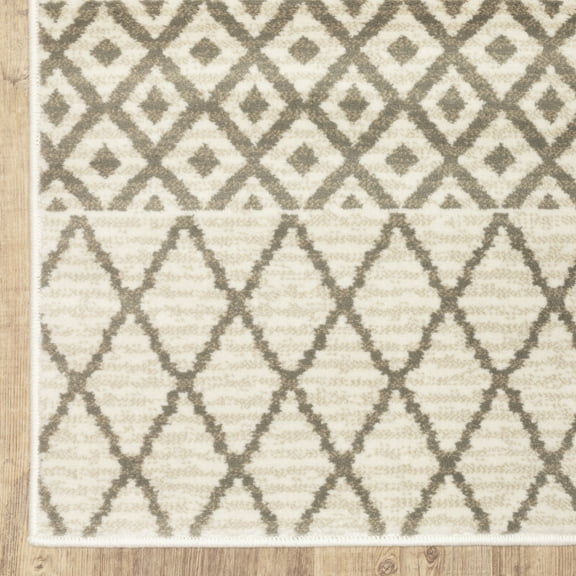 HomeRoots 508952 2 x 8 ft. Ivory & Gray Geometric Power Loom Stain Resistant Runner Area Rug