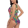 thumbnail image 4 of Uemuo Colorful Dinosaur Print Women's One Piece Swimsuit Asymmetrical Neck Bathing Suit One Shoulder Side Cutout Ruffle Swimwear-XX-Large, 4 of 6
