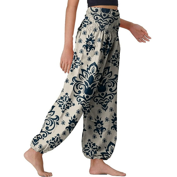 Harem Pants for Women/Women's Yoga Pants with Pockets (S-XXL) Hippie Clothes/Boho  Clothes for Women/Beach Lounge (Floral Dark Blue, Large) : :  Clothing, Shoes & Accessories