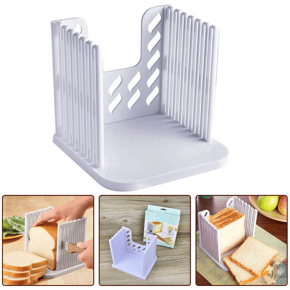 Adjustable Toast Slicer Cutting Guide for Homemade Bread, Plastic Bread Slicer Loaf for Slicing Bread Foldable Kitchen Baking Tools (White)