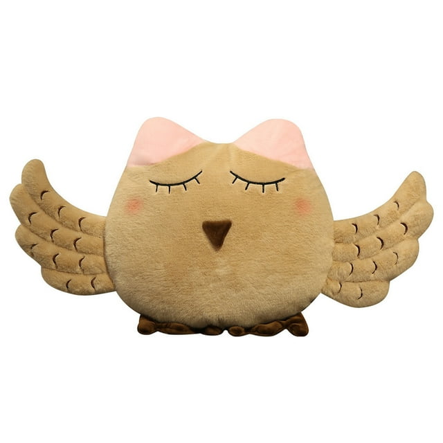 Cojín de peluche con forma de búho beige, 20 cm