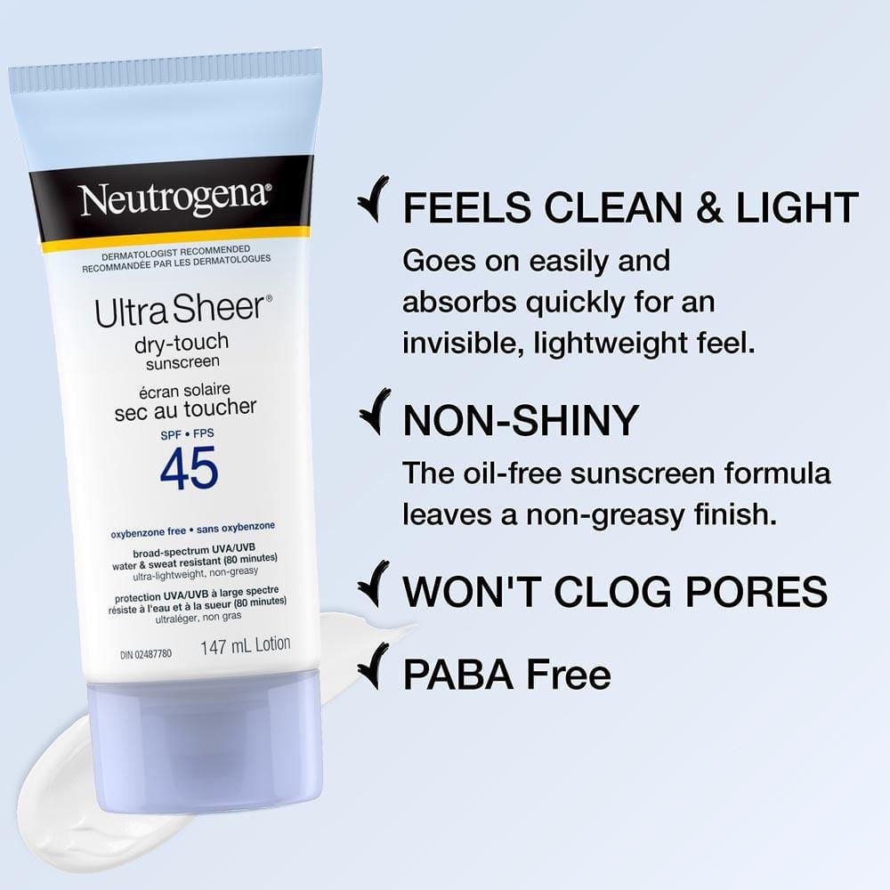Neutrogena Sunscreen Lotion SPF 45, Ultra Sheer Dry Touch, 147 mL
