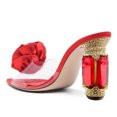 thumbnail image 3 of FSJ Women Sexy Charming Rose Floral Heel Sandals Clear PVC Band Crystal Chunky Heel Pointed Peep Toe Slip On Mules Party Prom Shoes Size 6 Red, 3 of 4