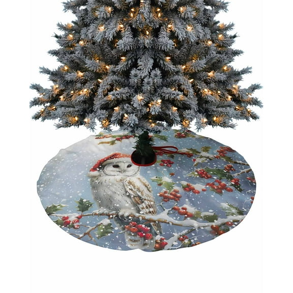 Owl Christmas Christmas Tree Skirt 48 Inches Large Christmas Skirt Tree, Xmas Berry Botanical Snowflake Tree Skirt Christmas Decorations for Fireplace Party Holidays Indoor Outdoor