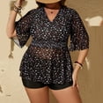 thumbnail image 5 of JoveMarine Women's Floral Ruffle Skirt Bikini Set Two-Piece Swimsuit with 3/4 Sleeve Cover Up & Solid Bottoms Plus Size for Resort Vacation and Beach Holiday Black L, 5 of 6