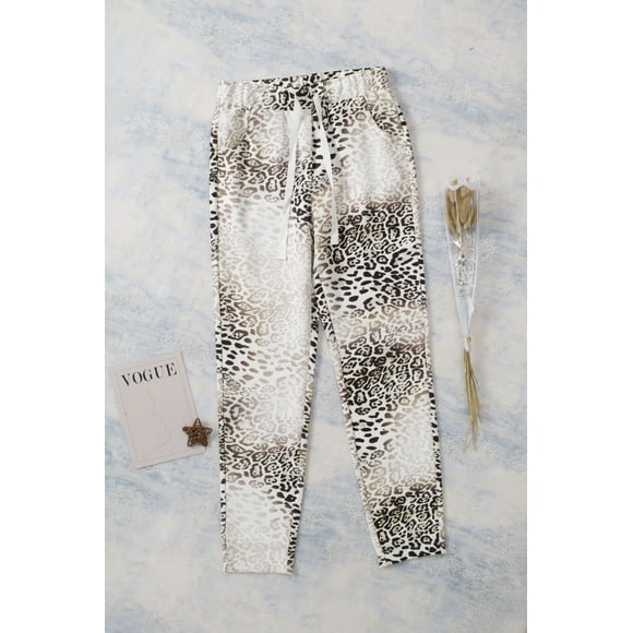 POGLIP Women's Cheetah Print Drawstring Waist Joggers
