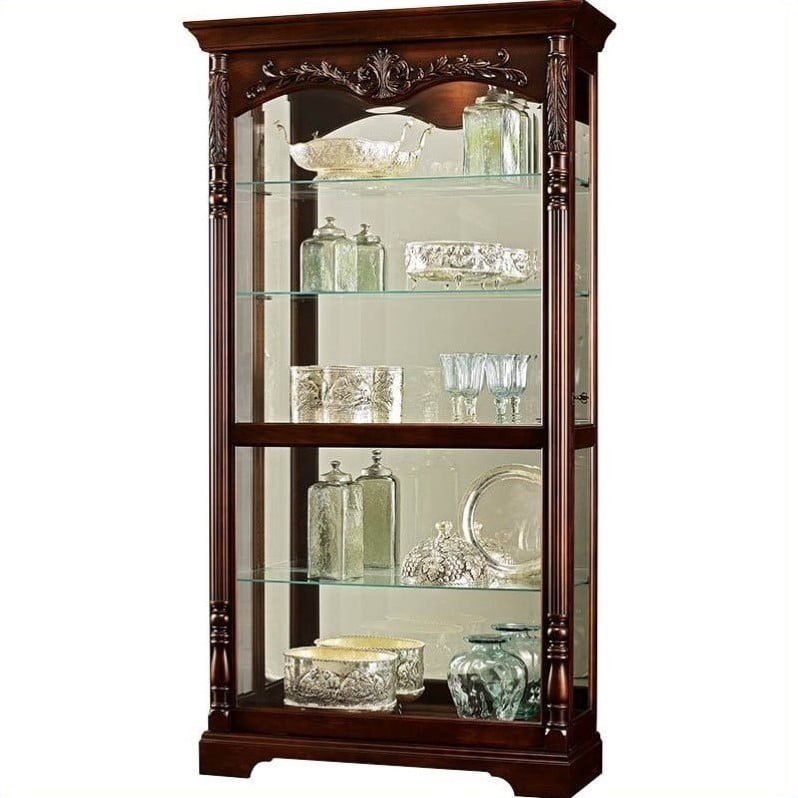 Bowery Hill Curio Cabinet In Distressed Rustic Cherry Walmart Com Walmart Com