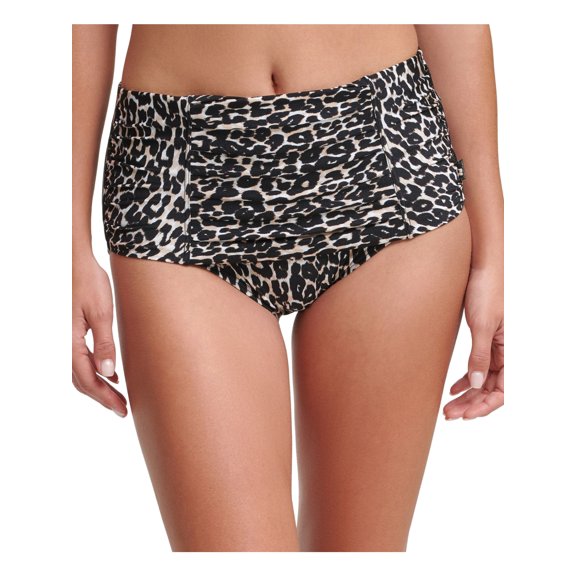 CALVIN KLEIN Women's Gray Animal Print Seersucker Pleated Full Coverage UV Protection High Waisted Swimsuit Bottom XS